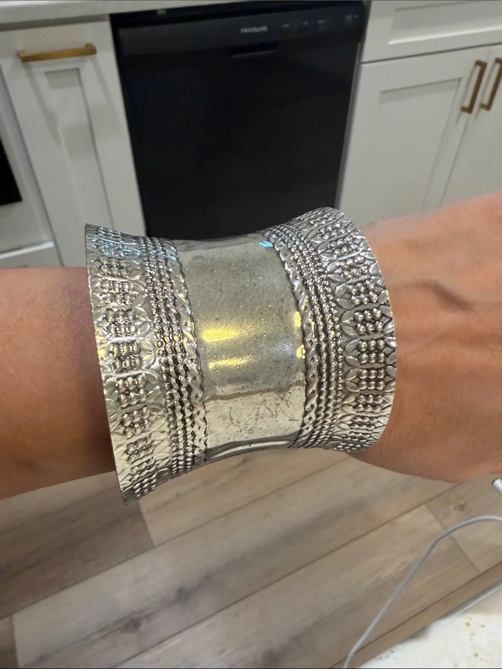 Vintage Style Extra Wide Flared Silver Tone Cuff Bracelet - Boho Tribal Statemen